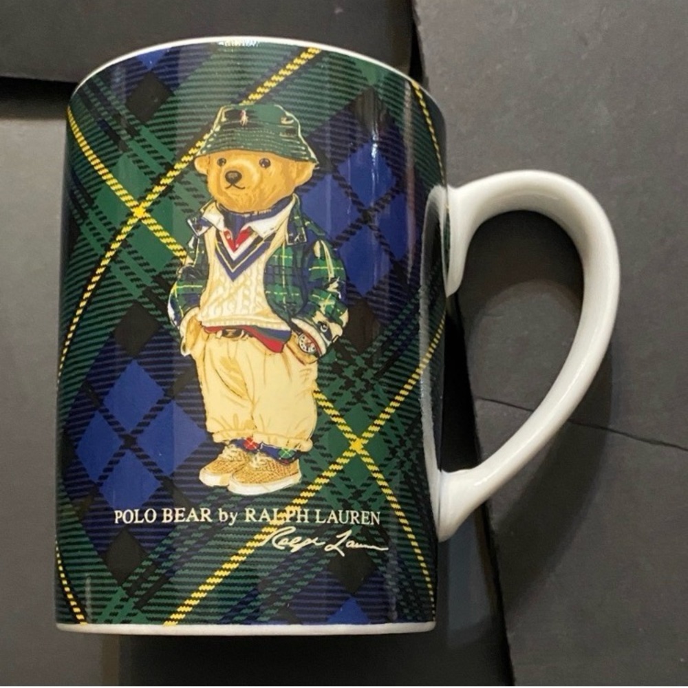 Ralph Lauren Highmoore Tartan Plaid Polo Bear Ceramic Coffee Mug 14oz.